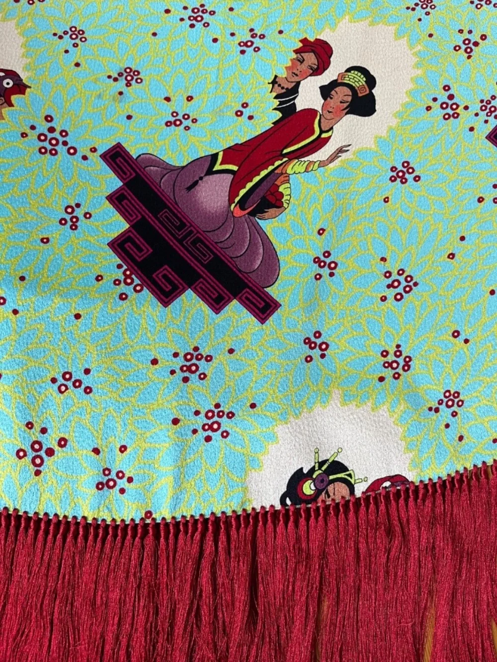 Christian Dior Rare Vintage Long Scarf John Galliano’s Work Asian Motifs Fringed